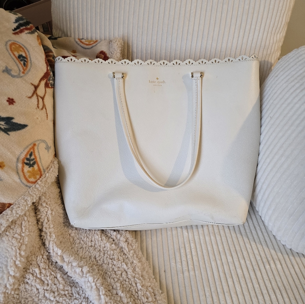 Kate Spade White Leather Tote with Gold Hardware